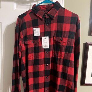Men's Red Plaid Flannel Button Down Shirt